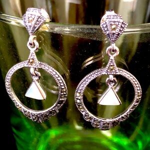 NEW Marcasite & MOP 925 silver drop earrings